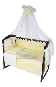 Сменный комплект детского постельного белья с вышивкой ASIK Мишка с бабочками, бежевый, сменная постель: 3 элемента