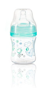Бутылочка BabyOno с широким горлышком, пластик, соска силиконовая, антиколиковая, 0m+, 120 мл