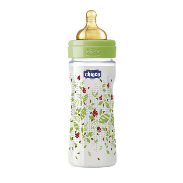Бутылочка пластиковая для кормления Chicco Wellbeing, с рисунком, соска латекс, унисекс, 250мл