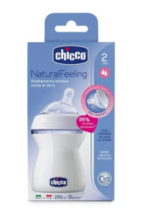 Бутылочка Chicco Natural Feeling, пластик, соска силиконовая, 2m+, 250 мл