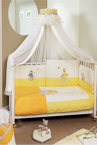 Комплект постельный Feretti  Safari banana Sestetto long, антибактериальный, постельное белье для детской кроватки: 6 элементов