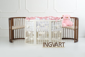 Детская кроватка IngVart Smart Bed Round Сердечки 9 в 1, трансформер, 120х72см