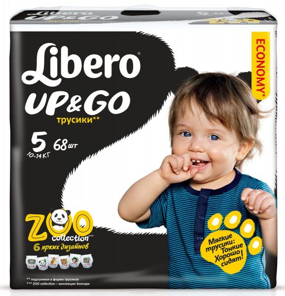 Трусики Libero Up&Go Zoo Collection №5 (10-14кг), 68 шт., подгузники, унисекс