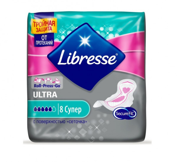 Прокладки Libresse Ultra Супер, с поверхностью "сеточка", 5 капелек, 8 шт.