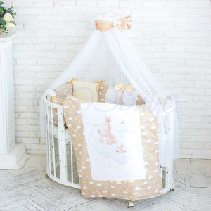 Детское постельное белье Маленькая Соня Akvarel Зайки бежевые, постельный комплект в овальную кроватку