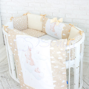 Детское постельное белье Маленькая Соня Akvarel Зайки бежевые, постельный комплект в овальную кроватку