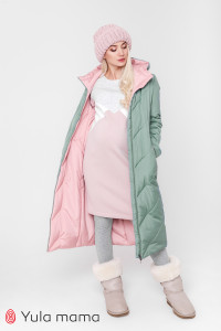Зимнее двухстороннее пальто для беременных ЮЛА МАМА Tokyo, оливка и пудра