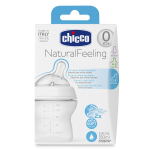 Бутылочка Chicco Natural Feeling, пластик, соска силиконовая, для норожденных, 150 мл