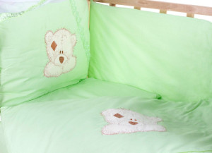 Детское постельное белье Qvatro Ellite Аппликация Штопанная мордочка мишки, салатовый, постельный комплект: 8 элементов