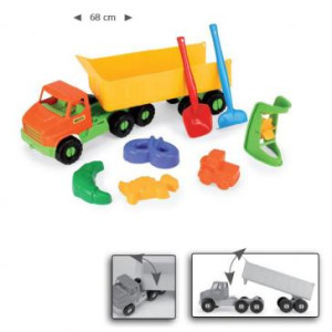 Грузовик с прицепом Wader City Truck с набором для игры с песком и водой, 8 элементов