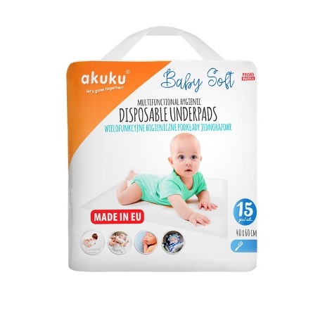 Пеленки одноразовые Akuku A0500, для новорожденных, 40х60см, 15шт.