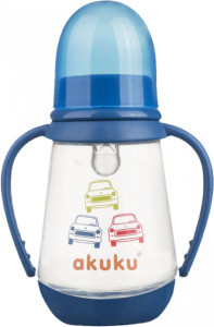 Бутылочка Akuku с ручками, пластик, соска силиконовая, нескользящее дно, 0m+, 125 мл