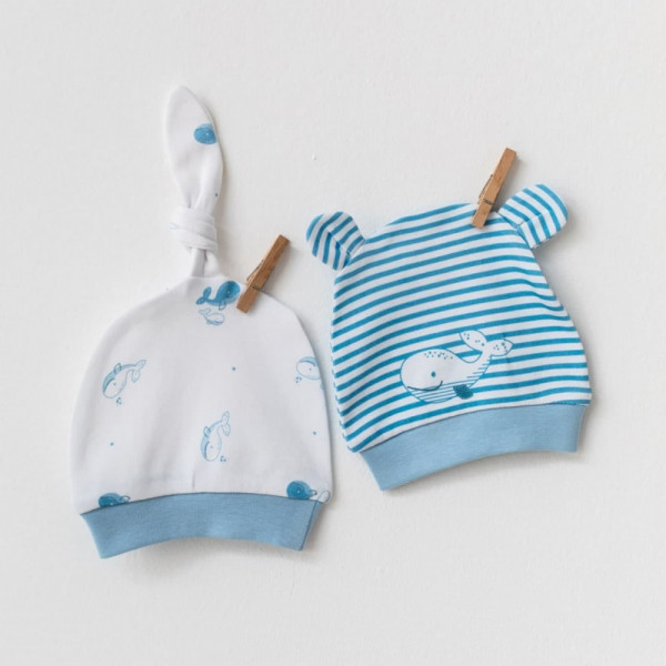 Набор шапочек для новорожденного AndyWawa Cute Whale, 2 шт, 0-3 м