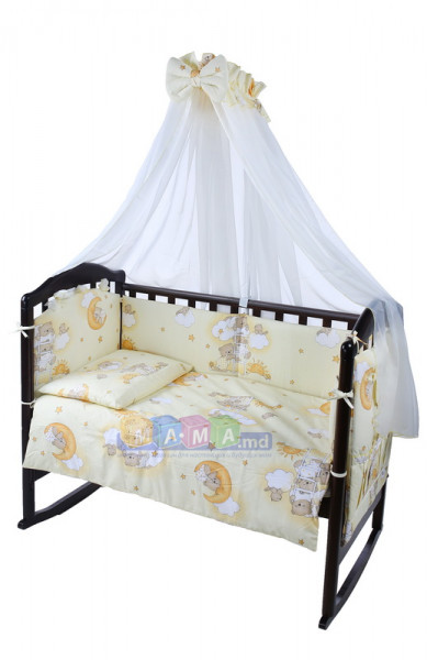 Детское постельное белье ASIK Мишки на лестнице, желтый, постельный комплект в детскую кроватку: 8 элементов
