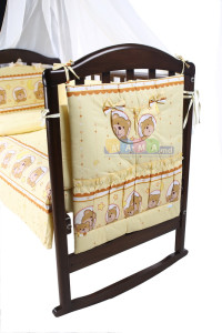 Детское постельное белье ASIK Мишки в кружочках, бежевый, постельный комплект в детскую кроватку: 8 элементов