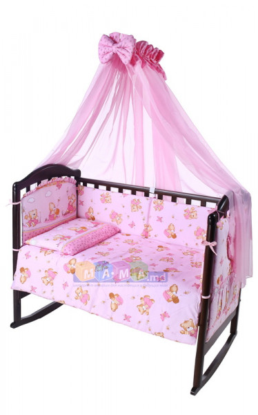 Защита в кроватку ASIK Мишки с медом, бампер для детской кроватки, розовый, 360х33 см 