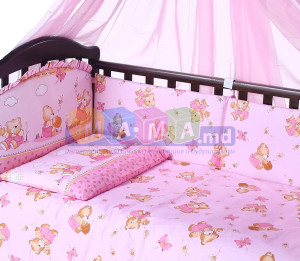 Детское постельное белье ASIK Мишки с медом, розовый, постельный комплект в детскую кроватку: 8 элементов
