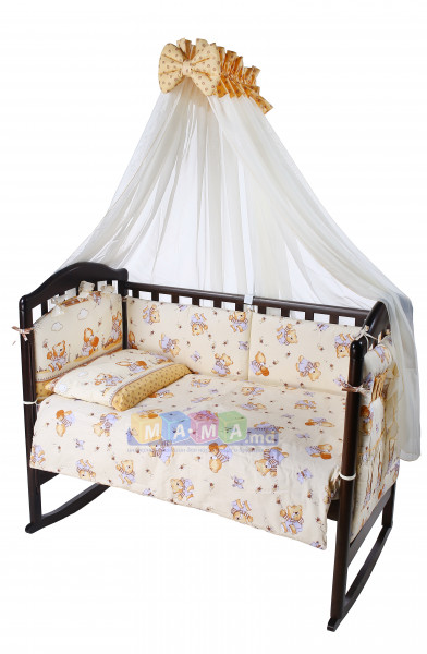 Детское постельное белье ASIK Мишки с медом, бежевый, постельный комплект в детскую кроватку: 8 элементов