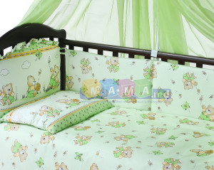 Детское постельное белье ASIK Мишки с медом, салатовый, постельный комплект в детскую кроватку: 8 элементов