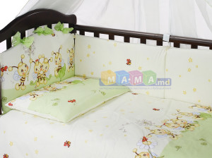 Сменный комплект детского постельного белья ASIK Пчелки с ромашками, салатовый, сменная постель: 3 элемента