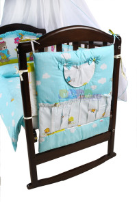 Детское постельное белье ASIK Мишки с лейками, бирюзовый, постельный комплект в детскую кроватку: 8 элементов