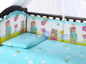 Сменный комплект детского постельного белья ASIK Мишки с лейкой, бирюзовый, сменная постель: 3 элемента