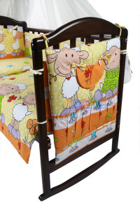 Детское постельное белье ASIK Овечки на лужайке, желтый, постельный комплект в детскую кроватку: 8 элементов