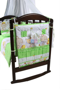 Детское постельное белье ASIK Зайчик с уточкой, зеленый, постельный комплект в детскую кроватку: 8 элементов