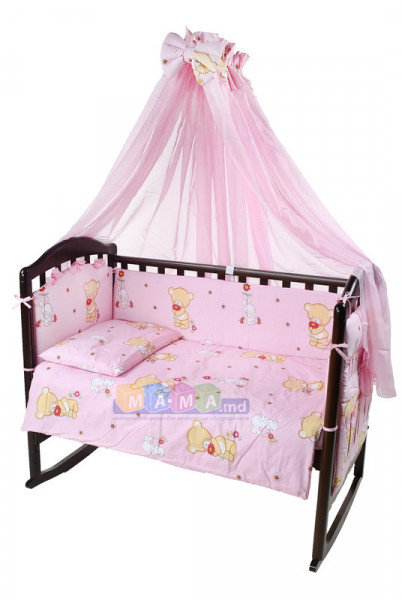 Детское постельное белье ASIK Карапузик, розовый, постельный комплект в детскую кроватку: 8 элементов