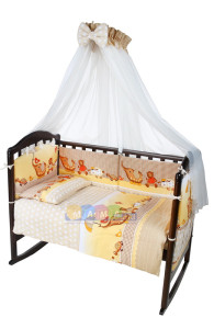 Детское постельное белье ASIK Слоник с зонтиком, бежевый, постельный комплект в детскую кроватку: 8 элементов