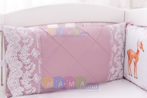 Борт защитный ASIK Косули в цветах, сатин, бело-розовый