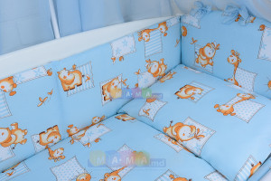 Детское постельное белье ASIK Жирафы и бегемотики, голубой, постельный комплект в детскую кроватку: 8 элементов