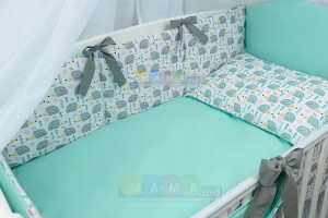 Комплект постельный ASIK Ежики, серо-мятный: 8 элементов