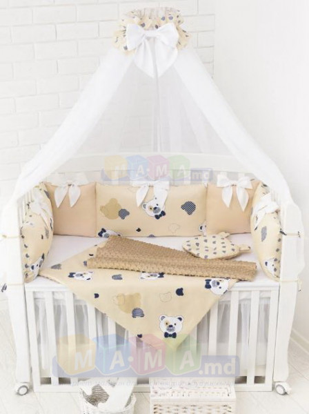 Детское постельное белье ASIK Мишки в полоску, сатин, бежевый комплект в детскую кроватку: 5 элементов