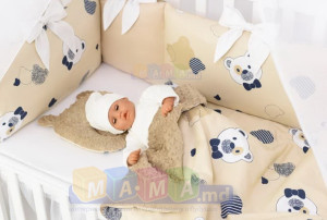 Детское постельное белье ASIK Мишки в полоску, сатин, бежевый комплект в детскую кроватку: 5 элементов