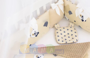 Детское постельное белье ASIK Мишки в полоску, сатин, бежевый комплект в детскую кроватку: 5 элементов