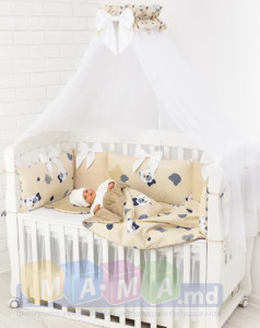 Детское постельное белье ASIK Мишки в полоску, сатин, бежевый комплект в детскую кроватку: 5 элементов