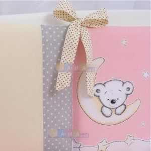 Комплект постельный ASIK Мишки на луне, розовый/ванильный/серый, 8 элементов