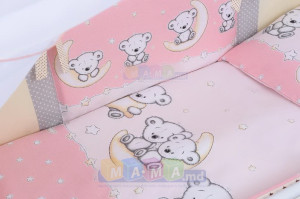 Комплект постельный ASIK Мишки на луне, розовый/ванильный/серый, 8 элементов