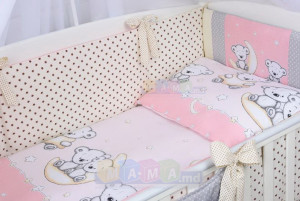 Комплект постельный ASIK Мишки на луне, розовый/ванильный/серый, 8 элементов