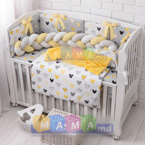 Комплект постельный ASIK Микки, 6 элементов, бортик-коса, бампер и плед
