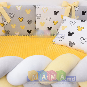 Комплект постельный ASIK Микки, 6 элементов, бортик-коса, бампер и плед