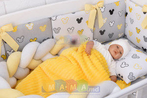 Комплект постельный ASIK Микки, 6 элементов, бортик-коса, бампер и плед