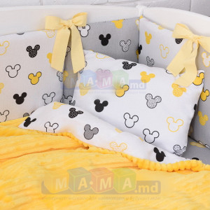 Комплект постельный ASIK Микки, 6 элементов, бортик-коса, бампер и плед