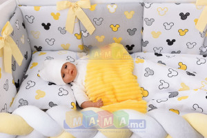 Комплект постельный ASIK Микки, 6 элементов, бортик-коса, бампер и плед