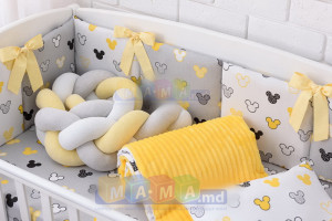 Комплект постельный ASIK Микки, 6 элементов, бортик-коса, бампер и плед