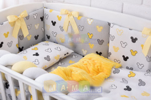 Комплект постельный ASIK Микки, 6 элементов, бортик-коса, бампер и плед