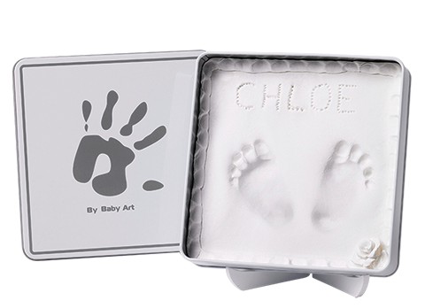 Коробочка с отпечатком Baby Art Magic box White & Gray, квадратная
