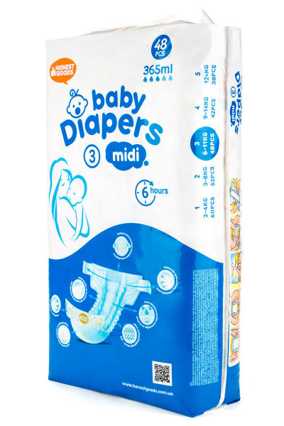 Подгузники HONEST GOODS Baby Diapers Midi №3 (6-11 кг), 48 шт.