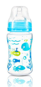 Бутылочка BabyOno с широким горлышком, пластик, соска силиконовая, антиколиковая, 0m+, 240 мл